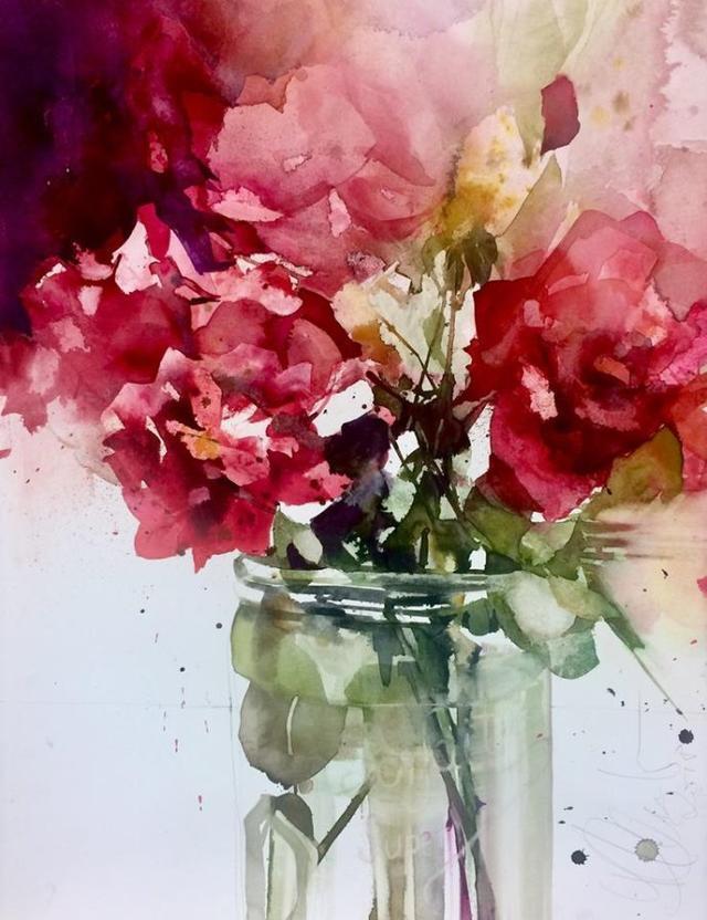 Elke&水彩画家Elke笔下的花花世界浓墨重彩之中隐去了繁花的具象(一)