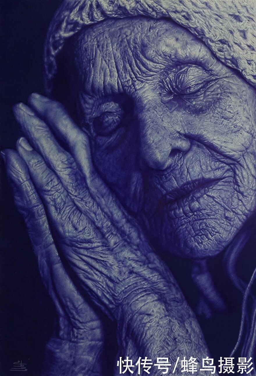 肖像&有这水平还要相机干嘛?30张圆珠笔画,图1画了一个月细到毛孔