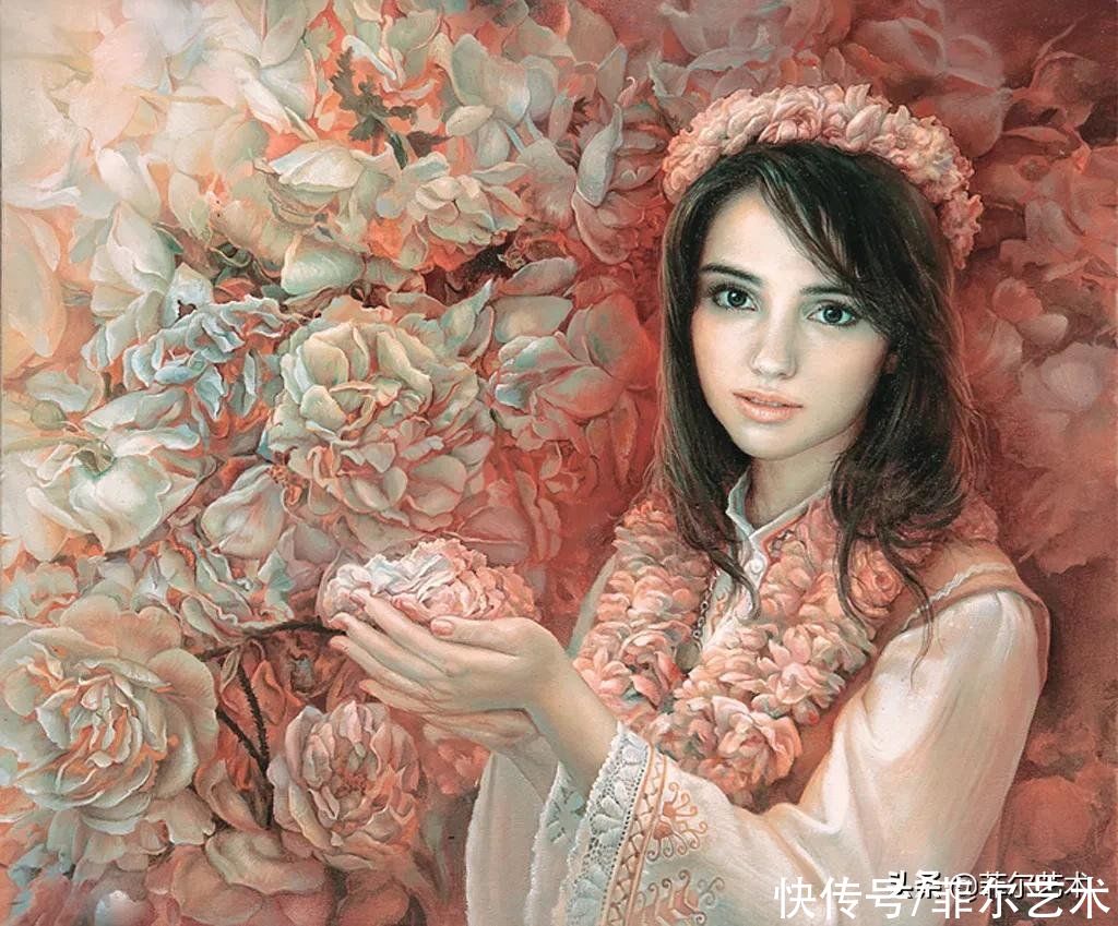 国立|女画家玛丽亚·伊利耶娃画笔下的美丽多彩的女性肖像和精美的花朵