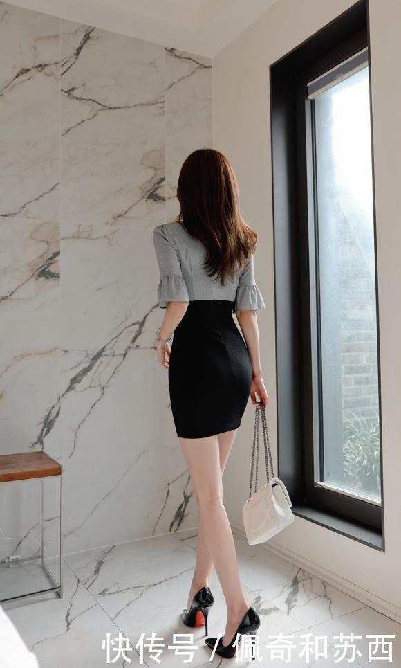 缠绵|时尚穿搭孙允珠琉璃灰晓雾缠绵公主领包臀裙