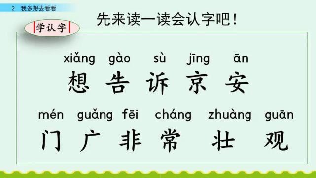 一年级下册语文课文2《我多想去看看》图文详解及同步练习