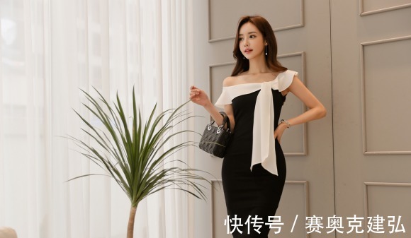 温德米尔|女神孙允珠高清时尚搭配：温德米尔斜肩花结贵族花瓶裙