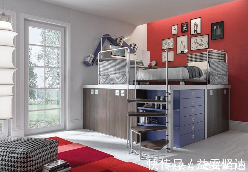 书桌|儿童房不足5㎡,把床抬高1米重叠利用空间,床上书房床下衣帽间