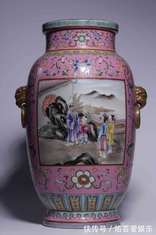 雍正@清代,“雍正御制”胭脂红轧道粉彩开窗人物故事纹灯笼瓶