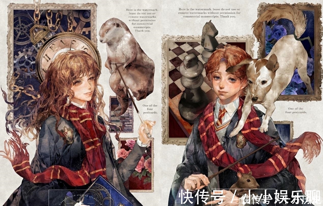 哈利·波特|画师绘制《哈利波特》同人，赫敏复古英伦风，马尔福充满贵族气质