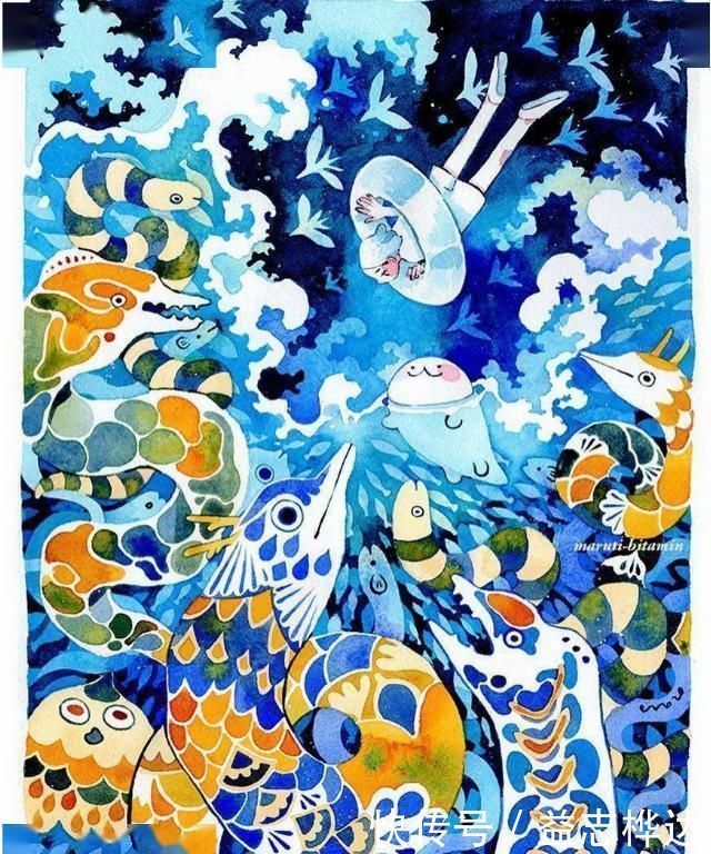 插画$哇马克笔画出水彩般效果,装饰感太强了,简单又漂亮,收藏