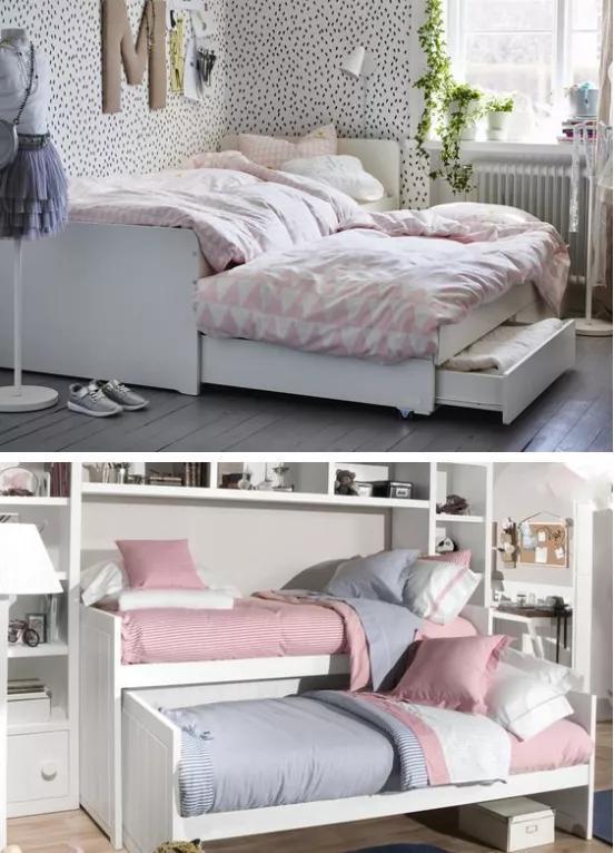 床头柜|儿童房还在装上下铺不如做个大床中间打上柜子,立马拥有两张床