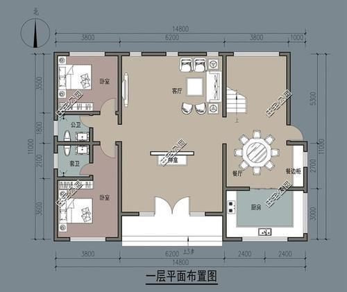 书房|东西面宽14米，南北宅基长19米，想盖2层进深10到12米，底层两卧，怎么设计？