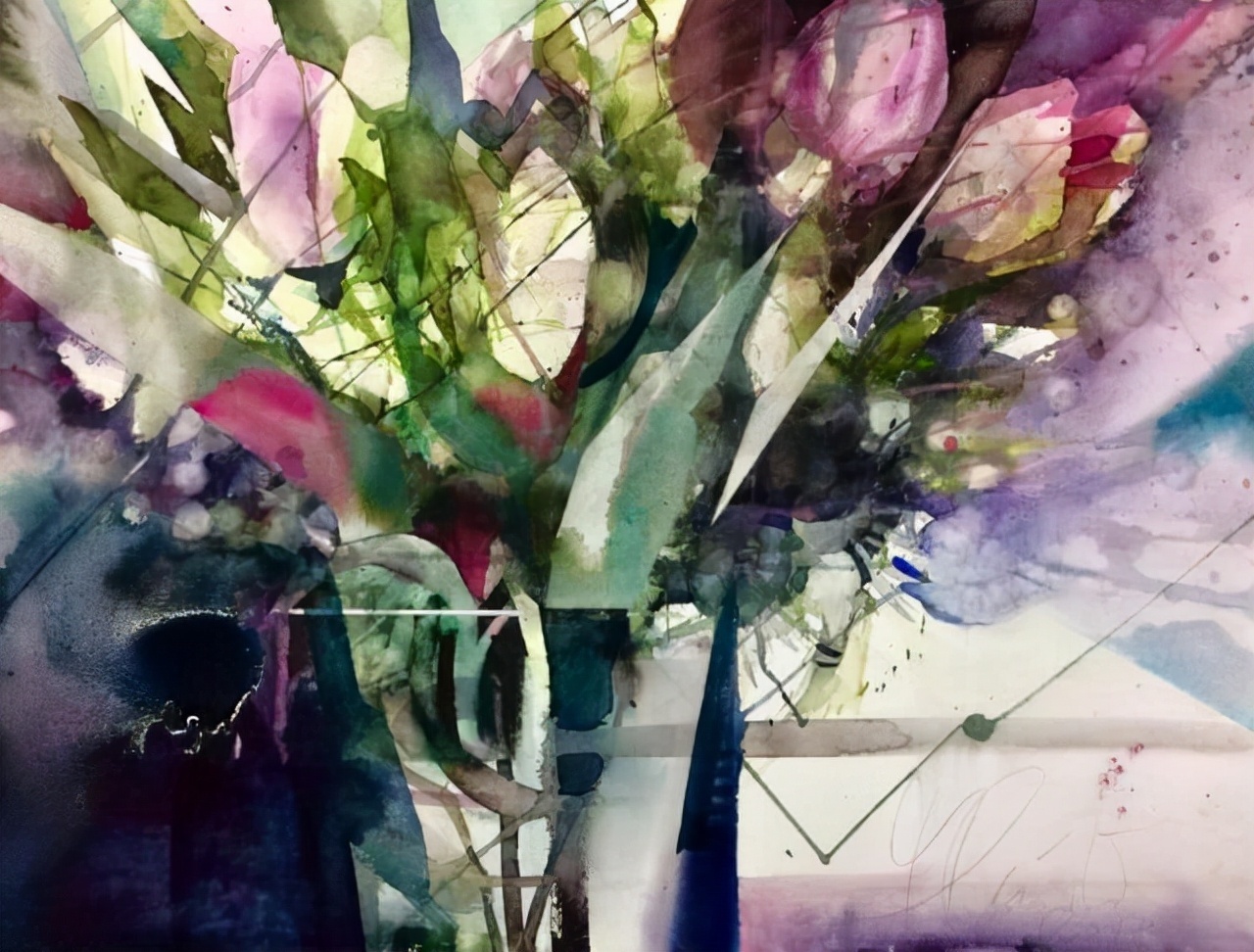 Elke&水彩画家Elke笔下的花花世界浓墨重彩之中隐去了繁花的具象(一)