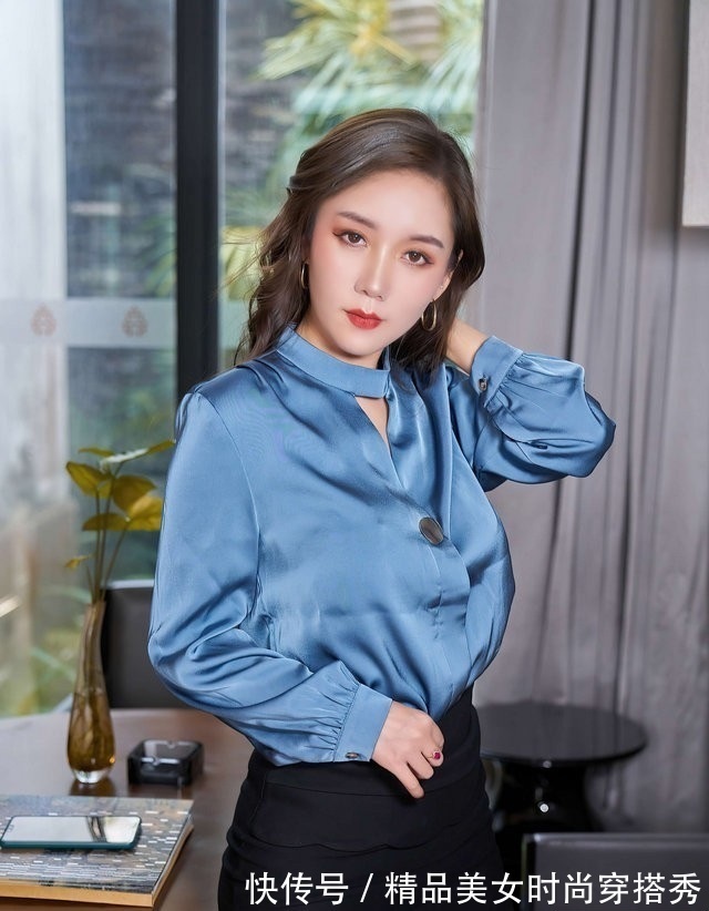 上班族 早春上班族穿搭来啦,蓝色衬衫搭配黑色包臀裙,时尚又耐看