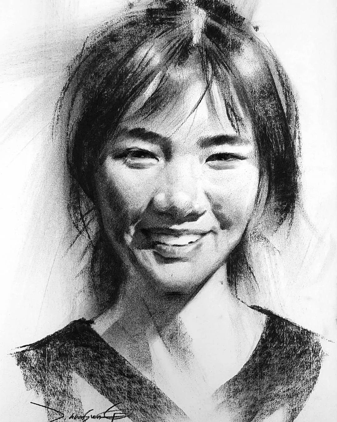 小孩童$画皮画骨难画魂,他用木炭条把肖像画活了