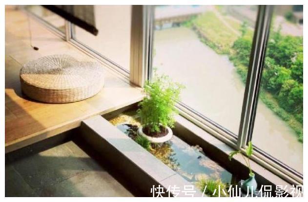 阳台|阳台进行一个小改动,秒变“休闲小花园”,有鱼有花,好看极了