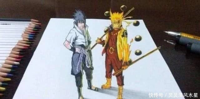 鳴人大|火影大神用鉛筆畫3D特效,鳴人大戰斑帥出天際