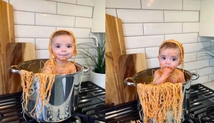 妈妈将6个月孩子放进锅里,用意面和酱料拌了,被斥:不负责任