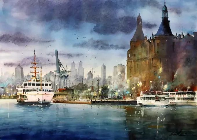 画面!极具美感的蓝绿水彩色调,如此画面,令人爱不舍手