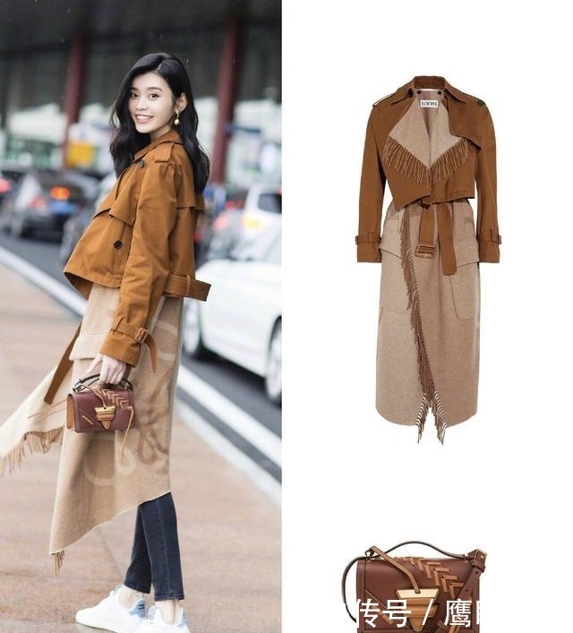 流苏|何穗撞衫奚梦瑶同款流苏风衣,都是维密超模,却美得难分上下