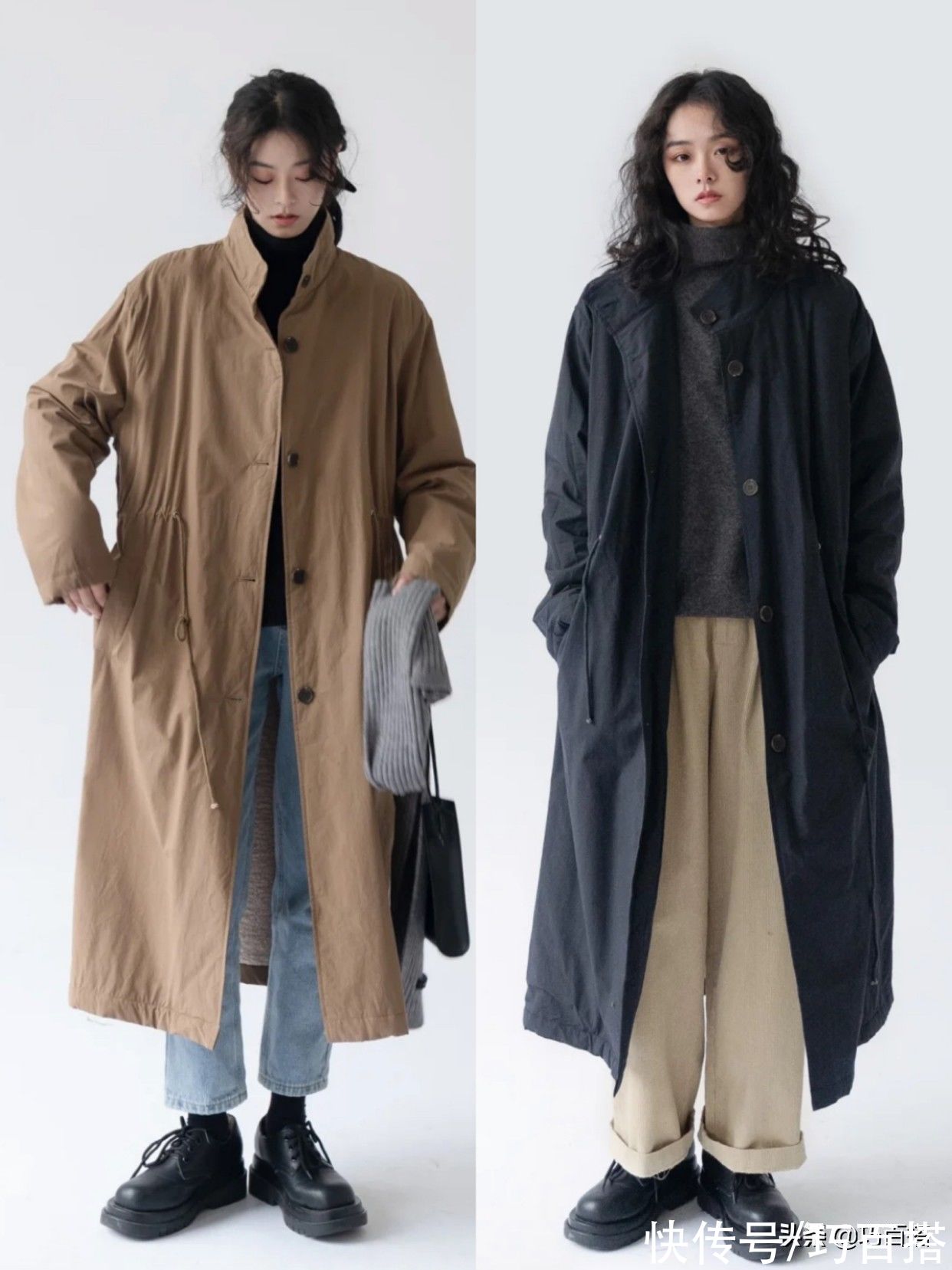 大衣|羽绒服大衣怎样穿不显臃肿？层次感是关键，上身简约高级气场足
