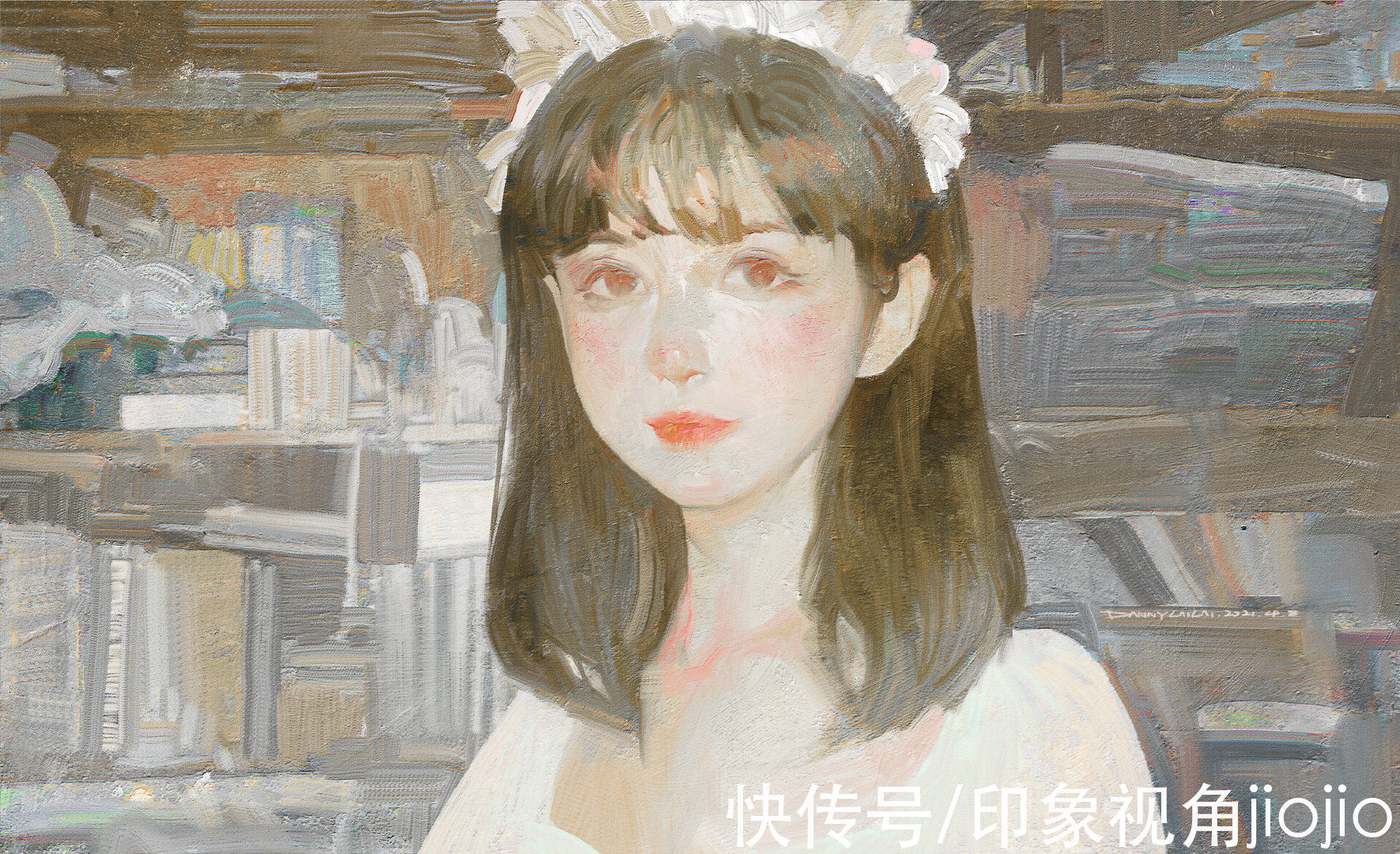 dannylailai@高级油画质感的插画作品，笔下的白衣少女太梦幻了