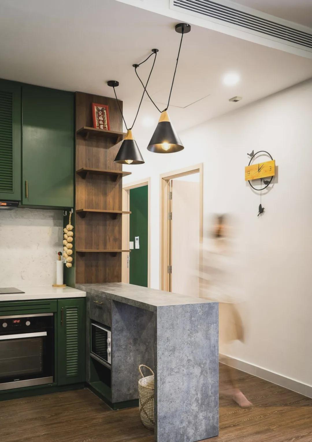 复古绿|78㎡装出2卧室+书房+衣帽间，并用复古绿填满，小户型值得借鉴