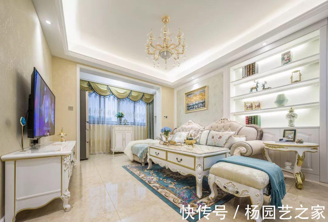 电视背景墙|107平欧式小三居,整体大气又别致,小户型也不输气质!