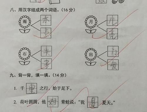 一年级语文综合测试卷，小朋友仅仅考了98分，一个字的笔顺易出错