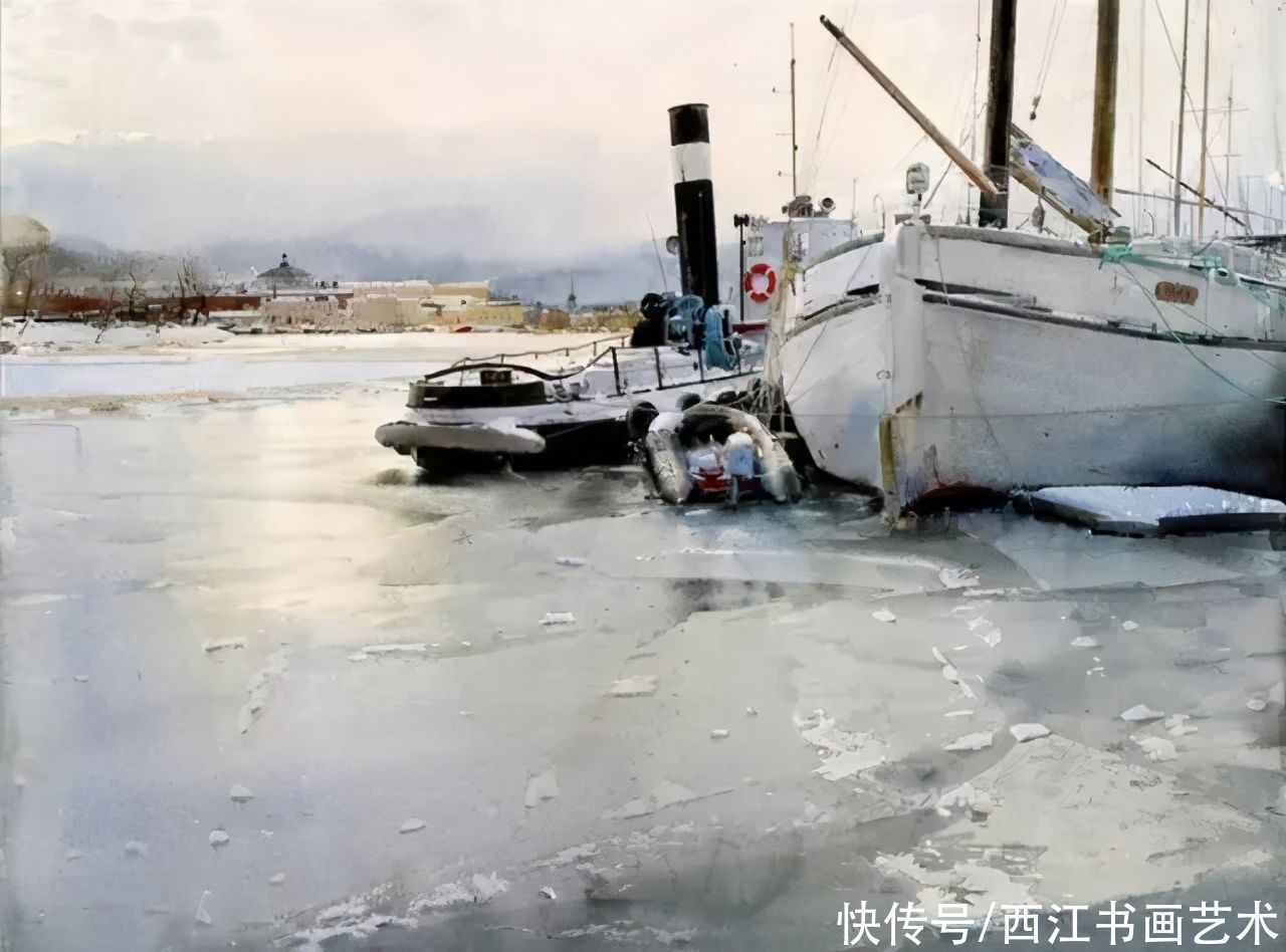 克拉科夫$这位瑞典水彩画家把海边的石头质感画得好极了