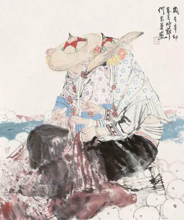 工笔画|国画:何家英画笔下的怜怜女儿态,不同寻常的美感!