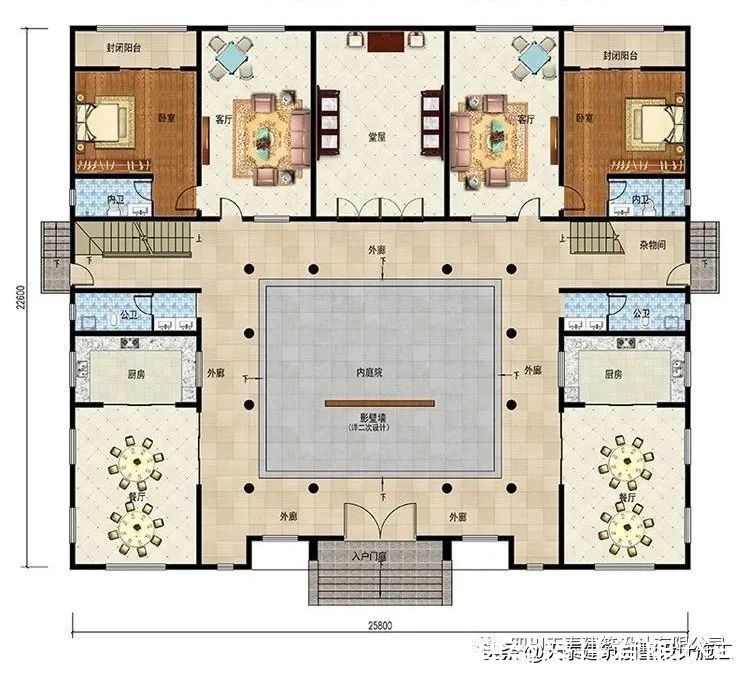 图纸|四川德阳二层中式三合院乡村别墅 农村小洋房 兄弟双拼别墅图纸
