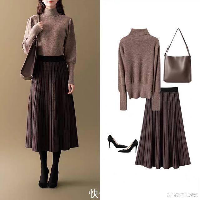 大地色|羽绒服收起来吧!入春后就穿“针织衫+半裙”,简约大方又气质