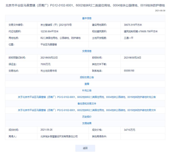 平谷|北京城乡开发3.47亿元竞得北京平谷共产房地块