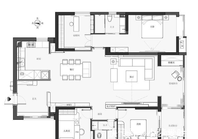 茶几处|180㎡大平层,现代简约+无主灯设计,客餐厅精致有格调!