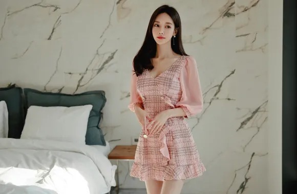 孙允珠,幻彩娇粉乖巧童话格子蝴蝶裙