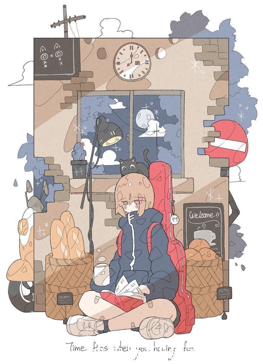 jiojio#可爱到犯规的二次元插画,配色也太温柔了吧