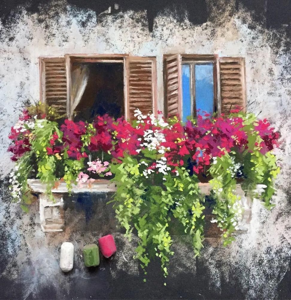 花瓣#太疯狂了!原来用粉笔画画,也可以这么美,简单几招教你,美到邻居羡慕嫉妒