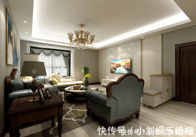 客厅|135平美式风四居室,米色的护墙板颜值高又时尚