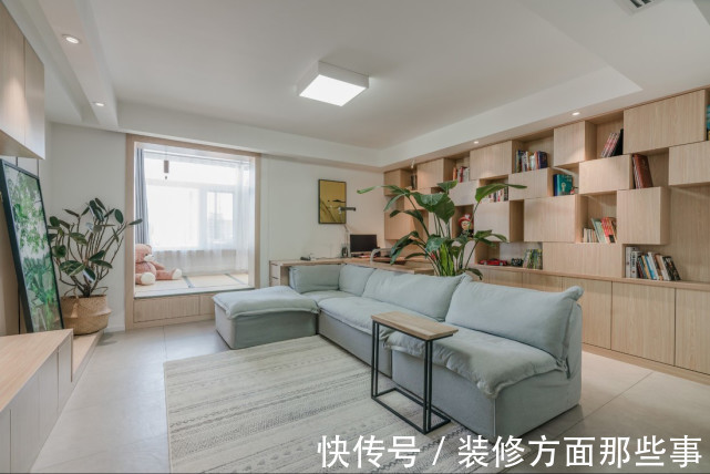 落地柜|97平北欧风三居室,一字型的落地柜,空间整体感和储物兼具