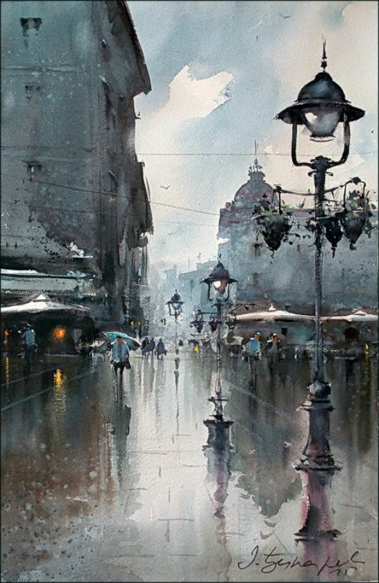 水彩画!水染的建筑与街道,塞尔维亚水彩画大师Dusan Djukaric作品(一)