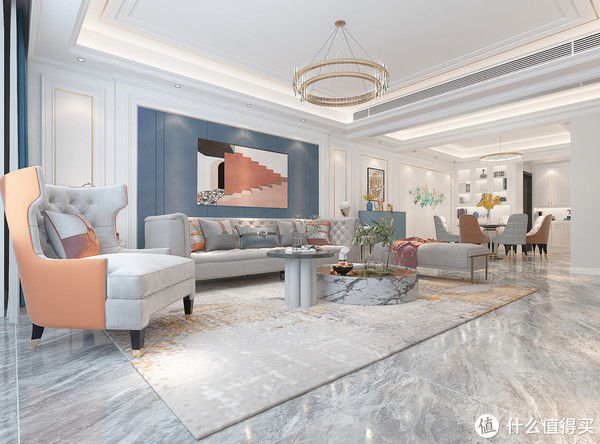 轻奢风|162㎡美式轻奢风装修设计，温馨感十足，还很前卫，客厅感觉很惊艳