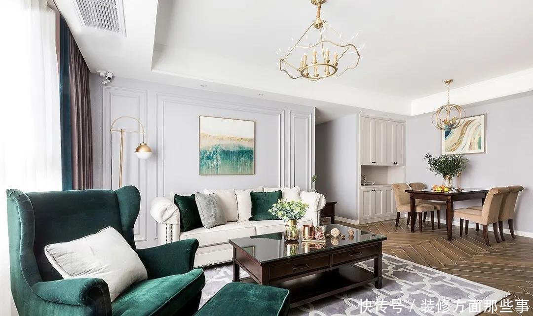 碧桂园|111平美式三居室,采用墨绿色点缀整个空间雅奢氛围蔓延开来