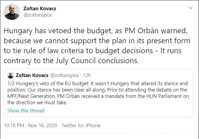 匈牙利、波兰否决1.8万亿欧元预算