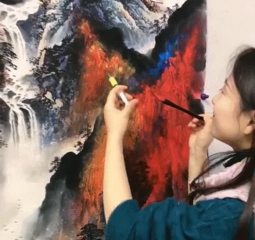  模仿|女画家模仿邵岩，用针管作画，网友吐槽：看那手法