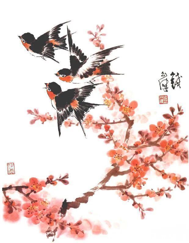 花鸟画@他的师父是海派小写意花鸟画第一人江寒汀,其作品自然也不差