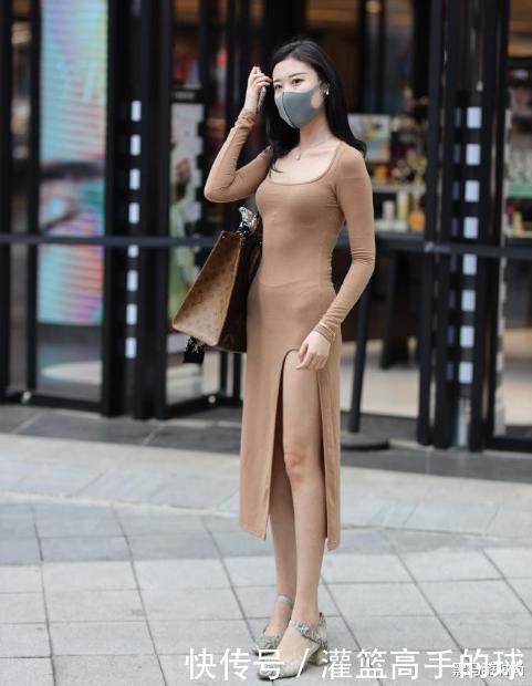 棕色|棕色开叉长裙搭配高跟鞋,优雅大方,高贵美丽