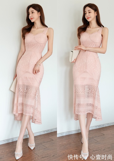 孙允珠|女神孙允珠高清时尚搭配：娇杏甜酒层叠网纱盛夏鱼尾裙