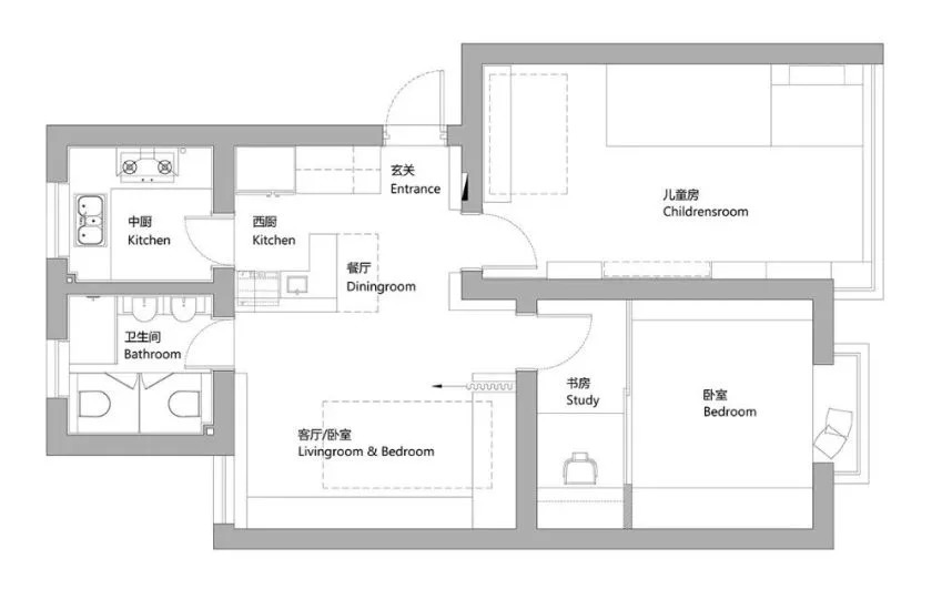 电动床|60㎡简约风小户型,客厅藏张床打开秒变3居室,太机智了!