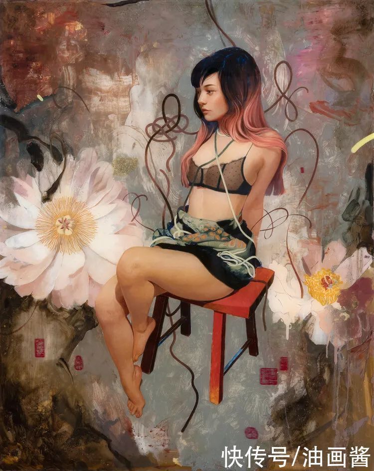 素描&韩风画家把女人画得像花一样美,看素描画,就知道是位高手