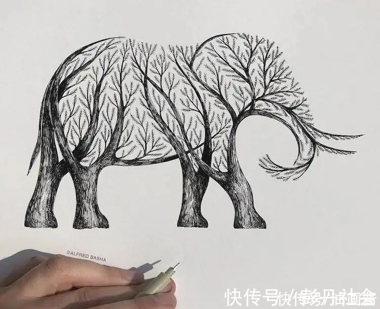 素描$自学成才的画家，用一根针管笔，画出精巧的创意素描，创意非凡