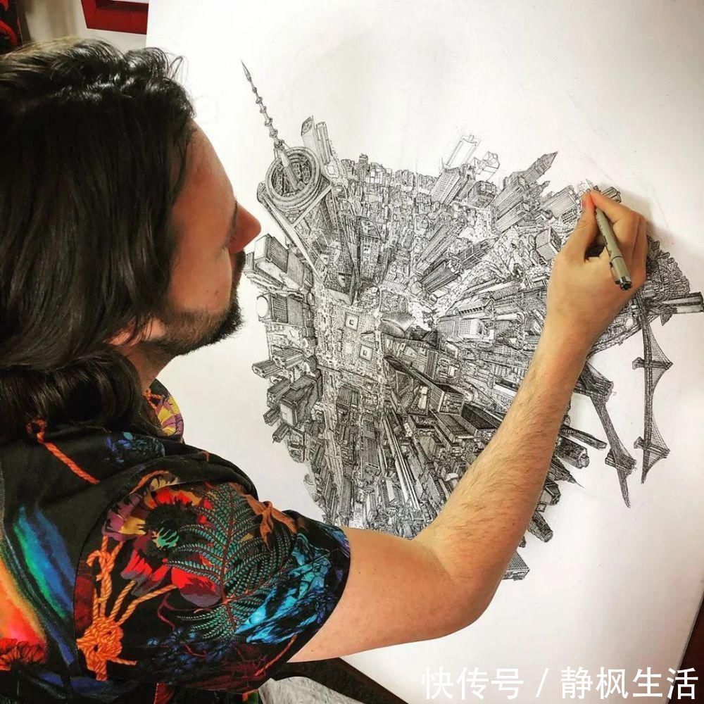 中国文化$英国小伙用针管笔画出了最美中国地图,独一无二的中国风