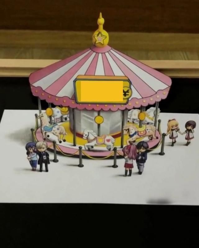 大身子!美术生画旋转木马,开始吐槽“画残了”,画纸裁掉一截后被打脸