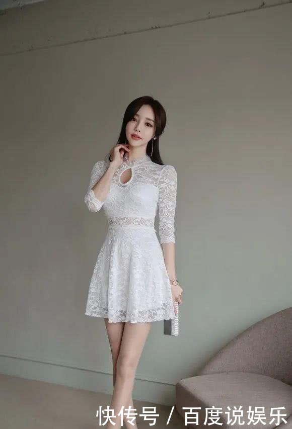 卷叶|美女鉴赏:苔丝风铃卷叶纯色幽雅小洋裙